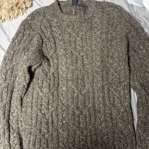 GAP Men's Olive 100% Wool Cable Knit Sweater